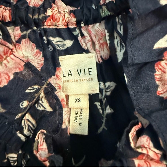 Rebecca Taylor La Vie Adelle Scarf Print Top Navy Floral Sheer Cotton XS - Picture 7 of 12